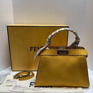 Fendi Peekaboo Yellow Selleria Handbag with scarf